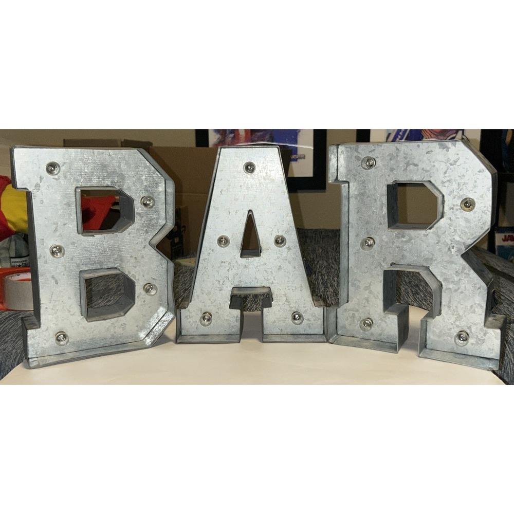 B-A-R Marquee Letter Light Signs Made of Galvanized Metal Industrial Style - Picture 2 of 16